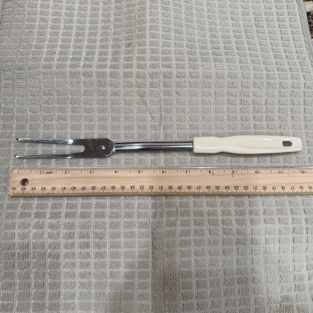 Vintage Stainless Steel Meat Carving Fork Japan Cream Handle 11.5 Inch